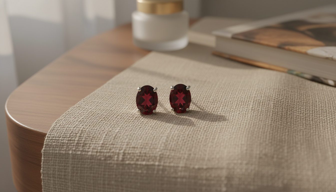 2.00 Ct Oval Garnet Stud Earrings in 14K White Gold