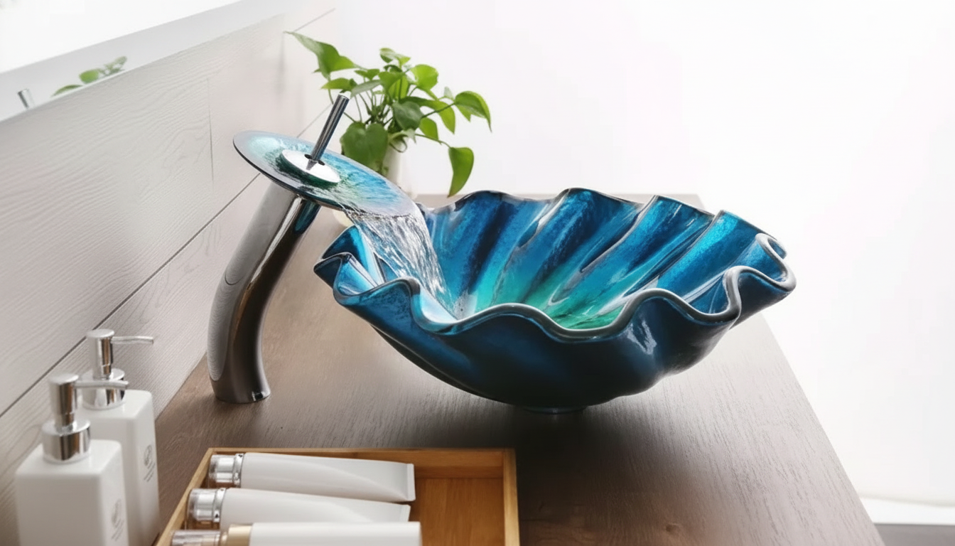 Hand-Painted Glass Vessel Basin + Brass Set: Luxe Style