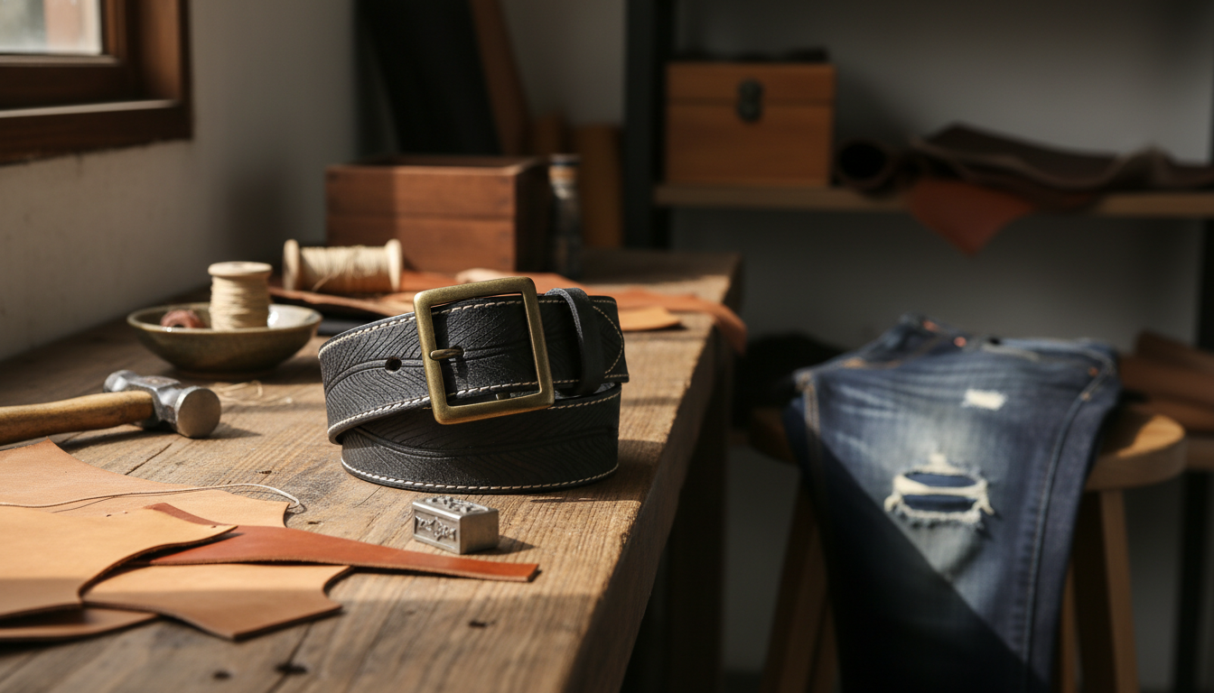 Handmade Men’s Vintage Leather Belt with Copper Buckle