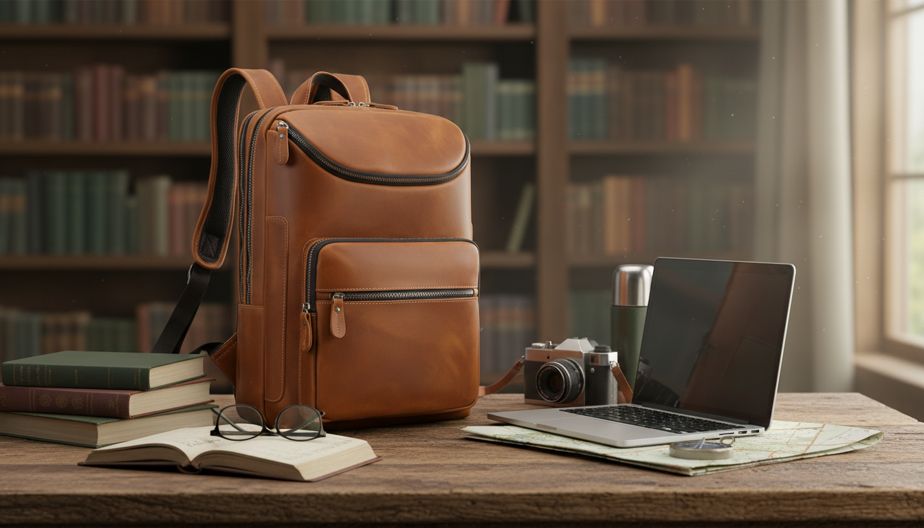 Leather 15-Inch Laptop Backpack for Work & Travel