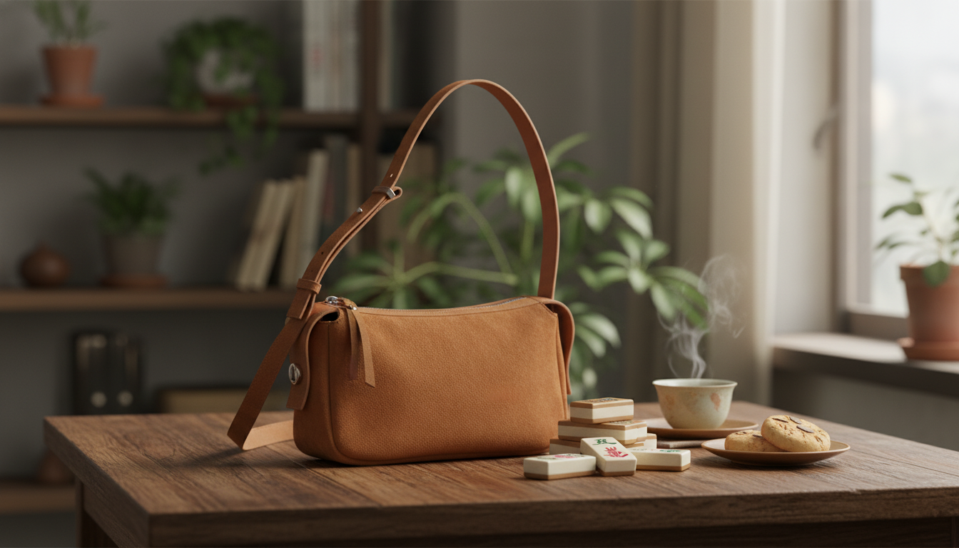 Suede Mahjong Shoulder Bag: Structured Split Leather Style