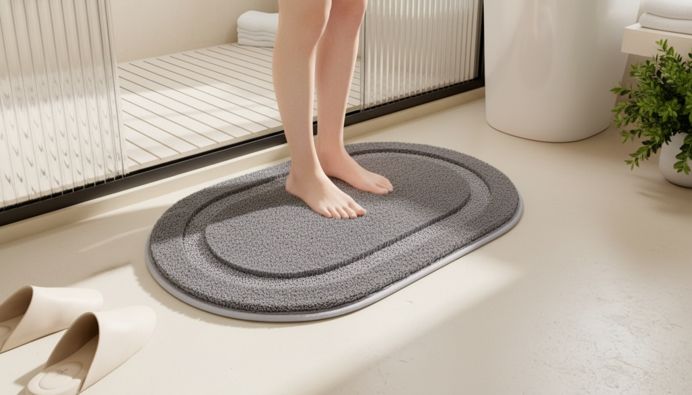 Ultra-Absorbent Plush Oval Microfiber Non-Slip Bath Mat