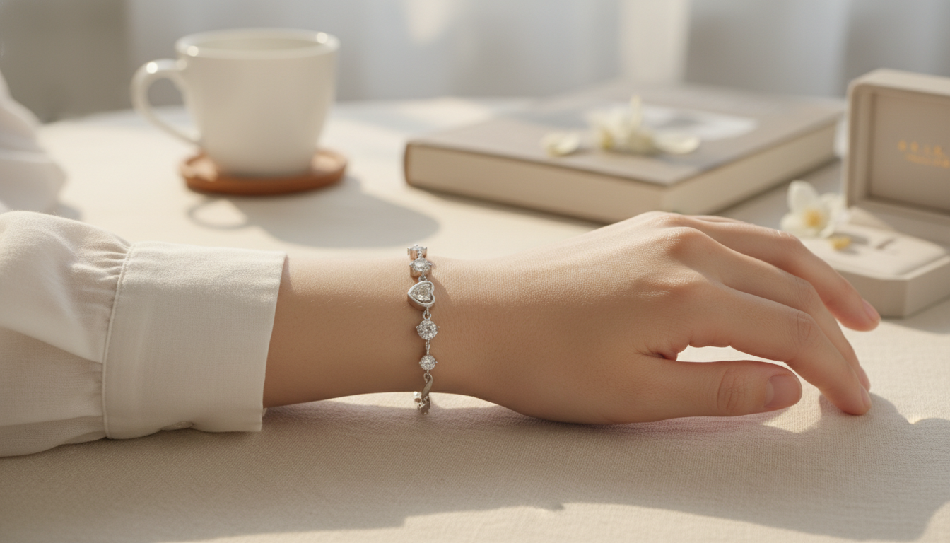 0.5ct 5-Stone Moissanite Heart Bangle in 925 Silver