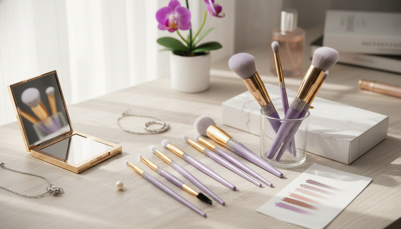 Diamond-Handle Makeup Brushes: 10-Piece Set for Daily Glam