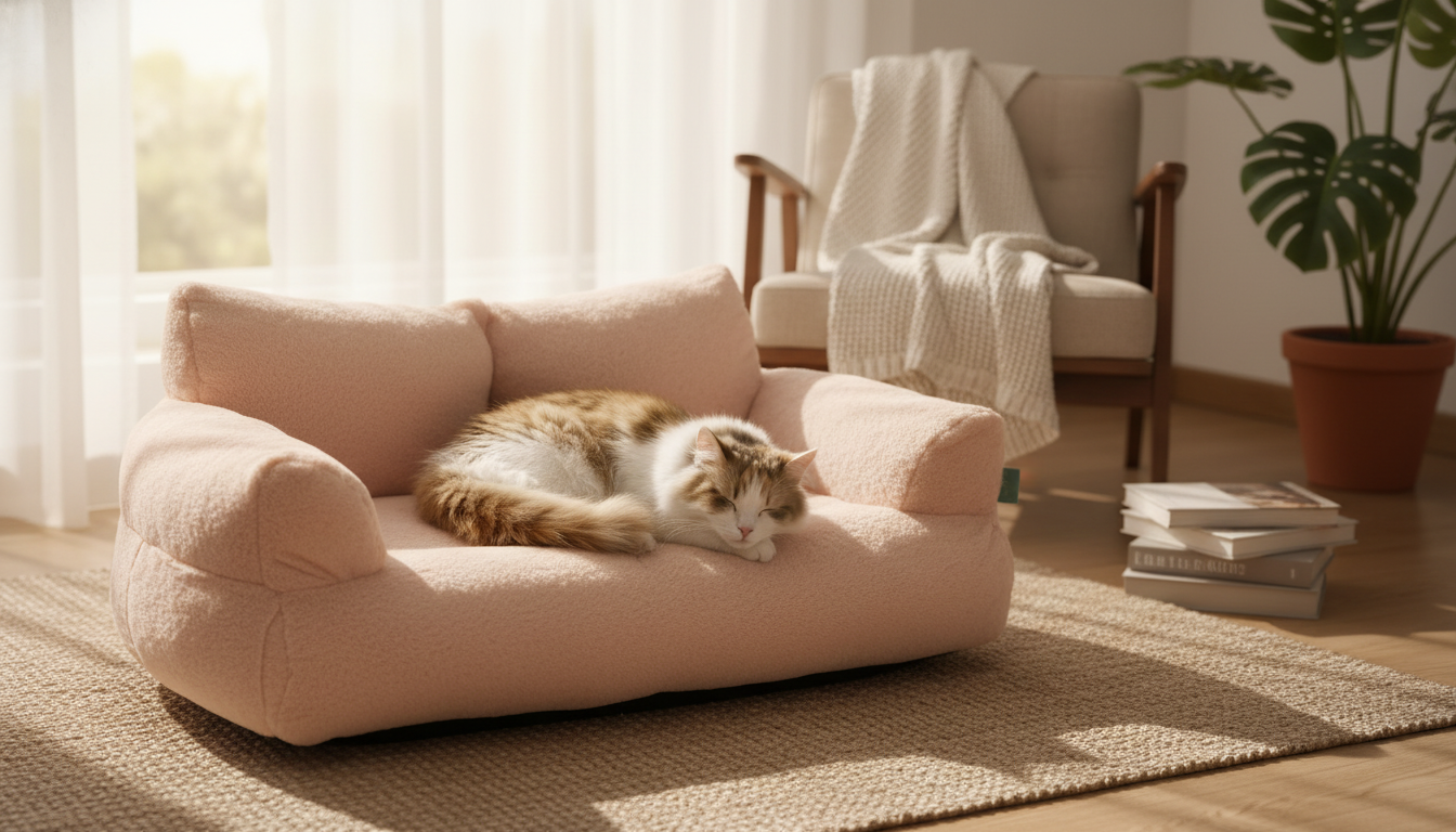 Extra-Large Velvet Sofa Pet Bed for Cats & Small Dogs