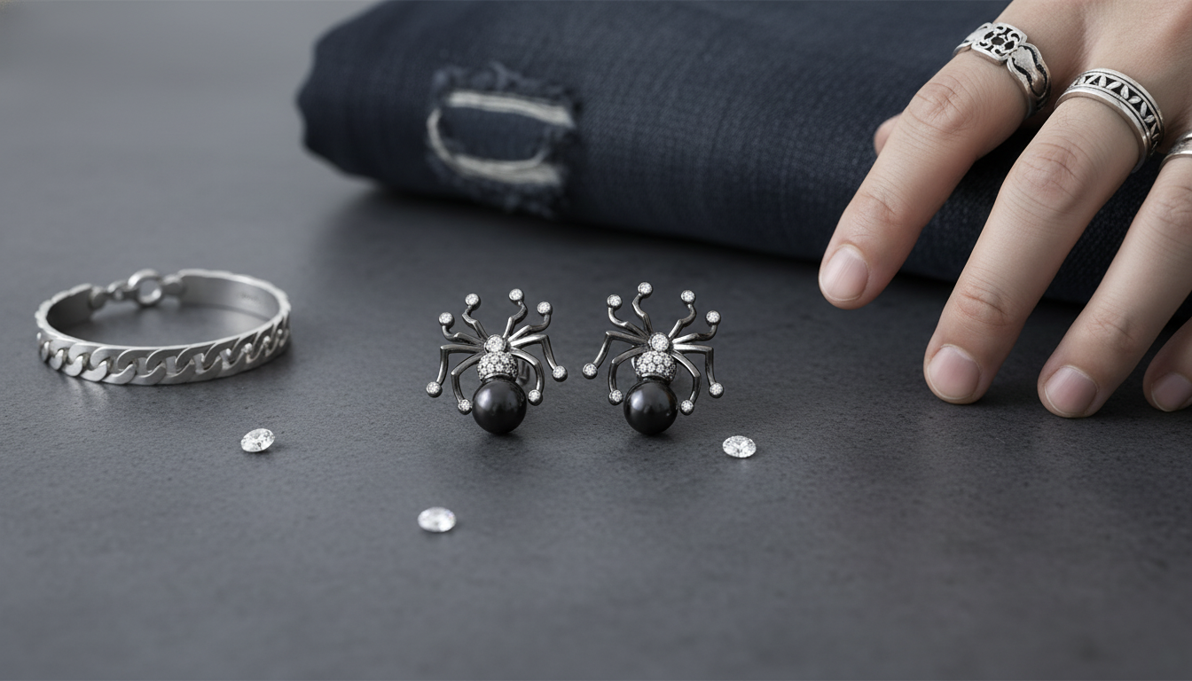 Black Spider Moissanite Studs: Minimal Unisex Edge